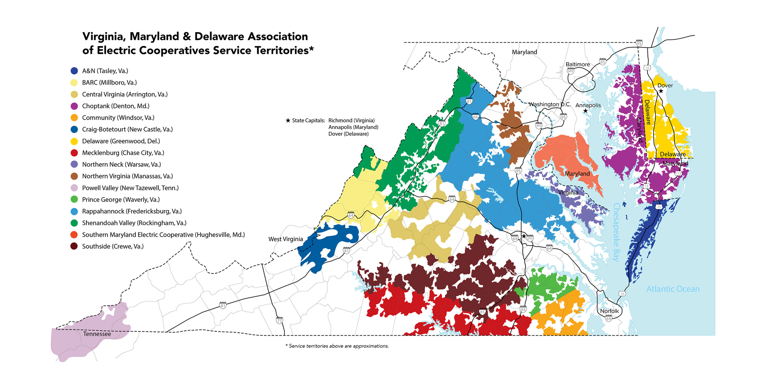 VMDAEC Member Cooperative Service Territories - Virginia, Maryland